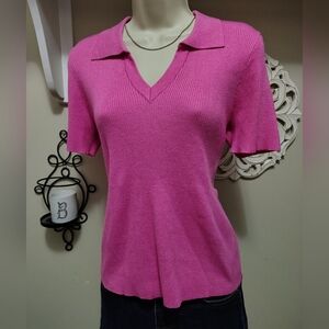 Pink V-Neck Collared Women's Top